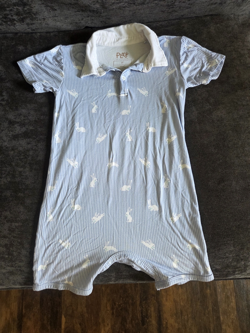 Little Sleepies Bunny Stripe Polo Romper 3T